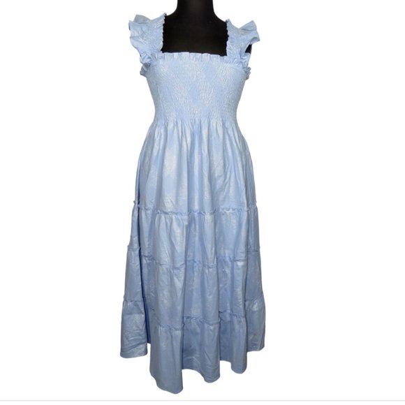 Hill House Women's 2XL The Ellie Nap Dress Light Blue Glitter Check Smocked Midi - Picture 5 of 10